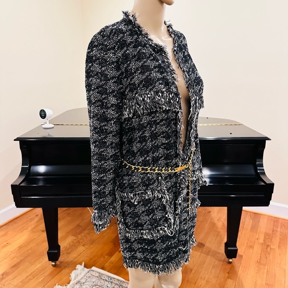 NWT RARE Luxury Classic Minimalist Zara Houndstooth Tweed Fringe Coat/Jacket - Picture 13 of 17